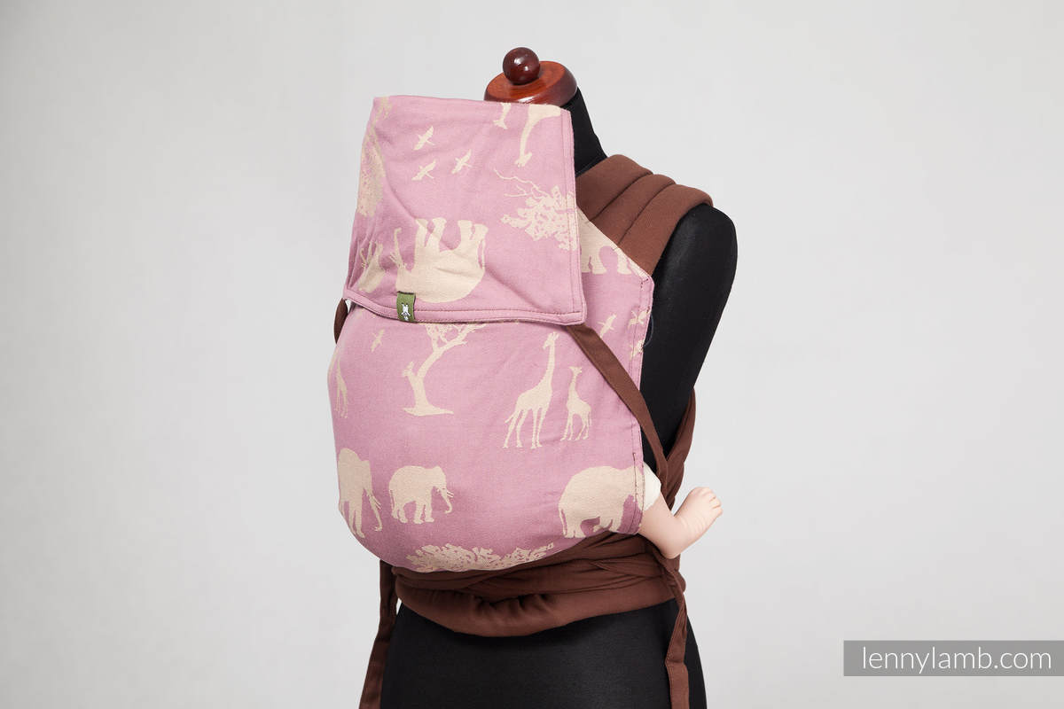 MEI-TAI carrier Toddler, broken-twill weave/jacquard - 100% cotton - with hood,Chestnut with Safari Violet&Beige #babywearing