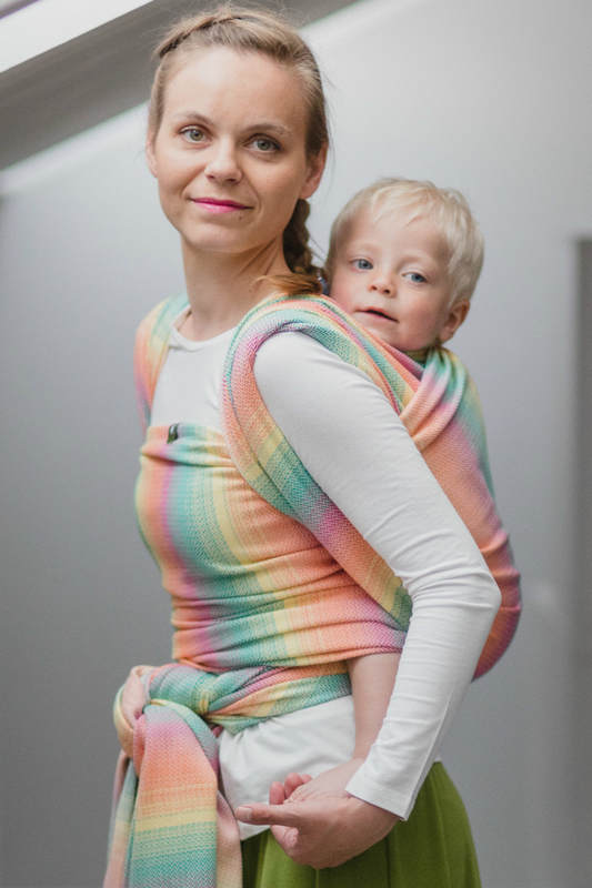 Chusta do noszenia dzieci, tkana splotem jodełkowym, bawełna - MAŁA JODEŁKA WYOBRAŹNIA - rozmiar S #babywearing