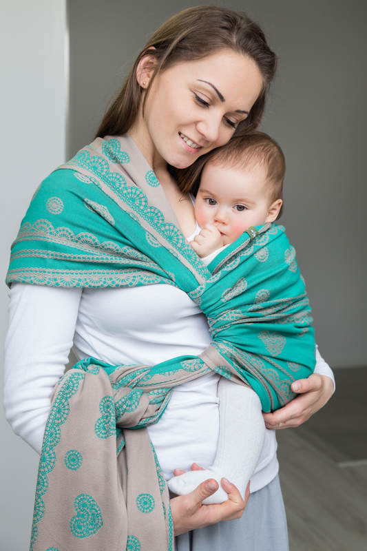 Żakardowa chusta do noszenia dzieci, bawełna - PISTACJOWA KORONKA - rozmiar M #babywearing