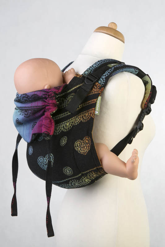 Lenny Buckle Onbuhimo baby carrier, standard size, jacquard weave (100% cotton) - RAINBOW LACE DARK Reverse #babywearing