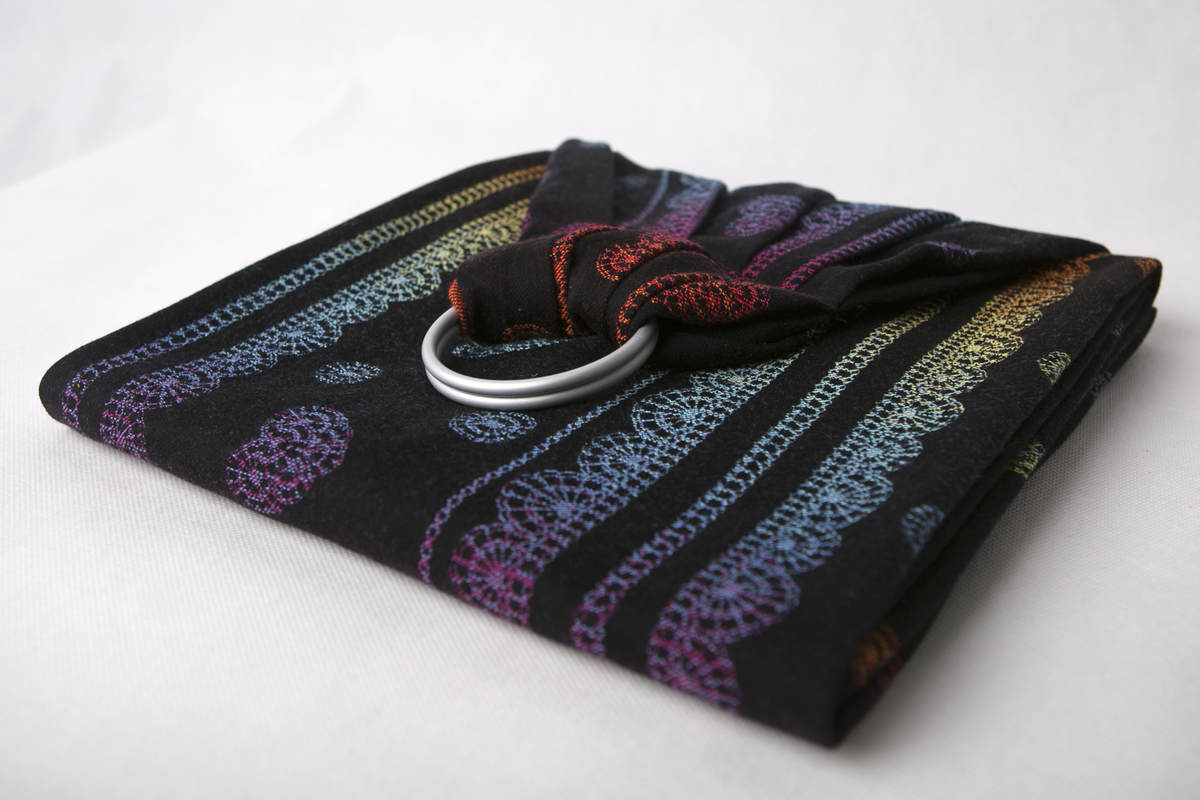 Bandolera de anillas, tejido Jacquard (100% algodón) - RAINBOW LACE DARK REVERSE  - long 2.1m #babywearing