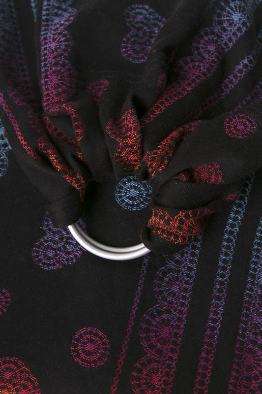 RingSling, Jacquardwebung (100% Baumwolle), Raffung an den Ringen - RAINBOW LACE DARK REVERS - long 2.1m (Grad B) #babywearing