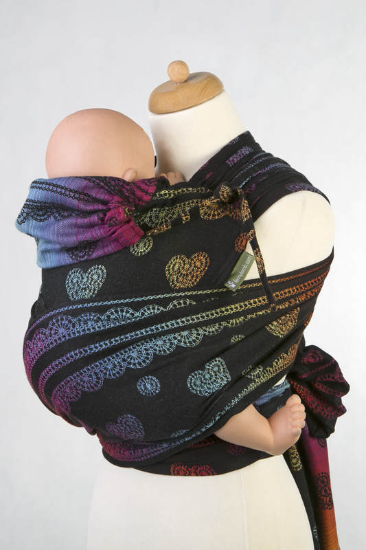WRAP-TAI portabebé Mini con capucha/ jacquard sarga/100% algodón/ RAINBOW LACE DARK #babywearing