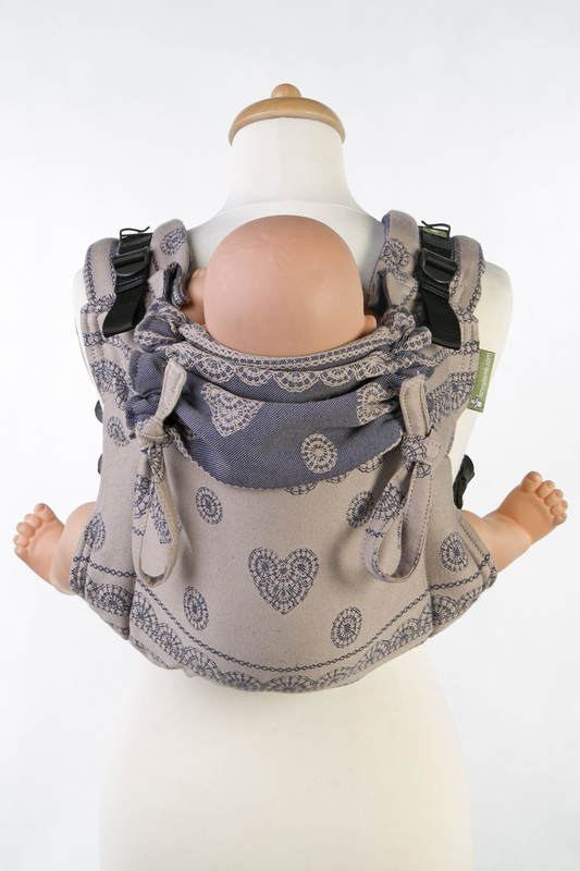 Lenny Buckle Onbuhimo baby carrier, standard size, jacquard weave (100% cotton) - BLUEBERRY LACE Reverse #babywearing