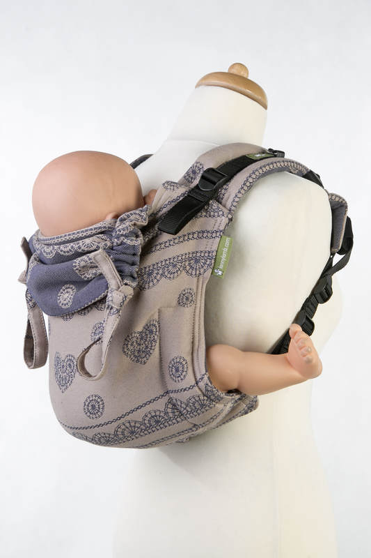 Lenny Buckle Onbuhimo baby carrier, standard size, jacquard weave (100% cotton) - BLUEBERRY LACE Reverse #babywearing