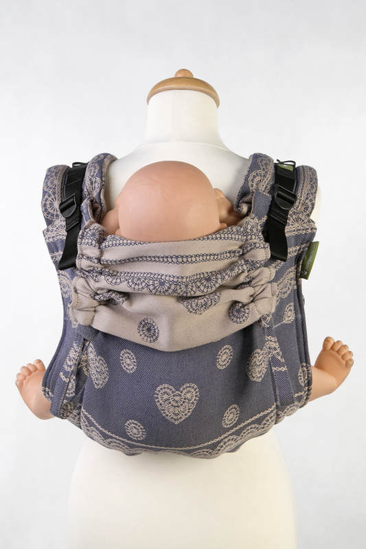 Lenny Buckle Onbuhimo baby carrier, standard size, jacquard weave (100% cotton) - BLUEBERRY LACE (grade B) #babywearing
