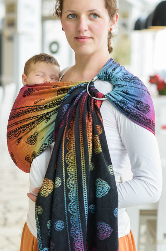 Sling, jacquard (100 % coton) - avec épaule sans plis - RAINBOW LACE DARK - standard 1.8m #babywearing