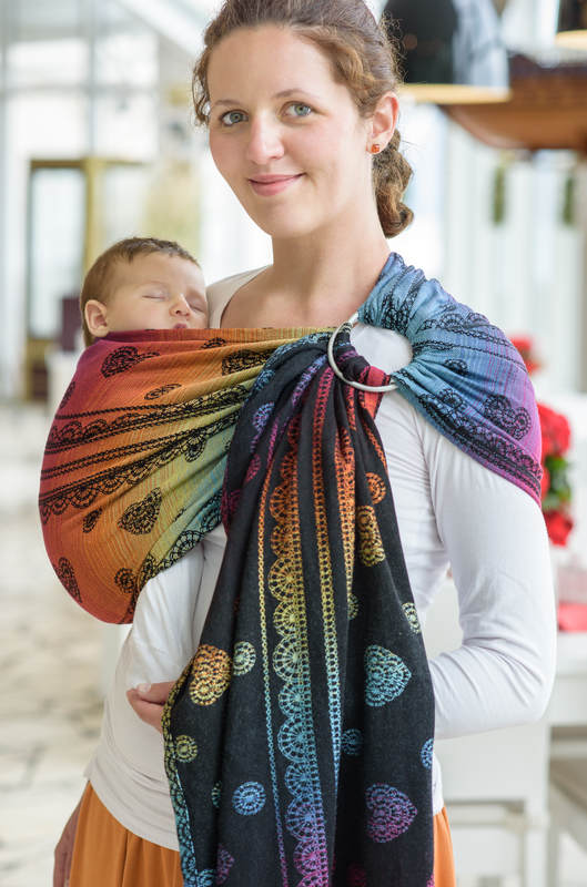 Chusta kółkowa, splot żakardowy, ramię bez zakładek (100% bawełna) - KORONKA TĘCZOWA DARK - standard 1.8m #babywearing