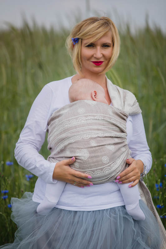Baby Wrap, Jacquard Weave (60% cotton 28% linen 12% tussah silk) - PORCELAIN LACE - size S #babywearing
