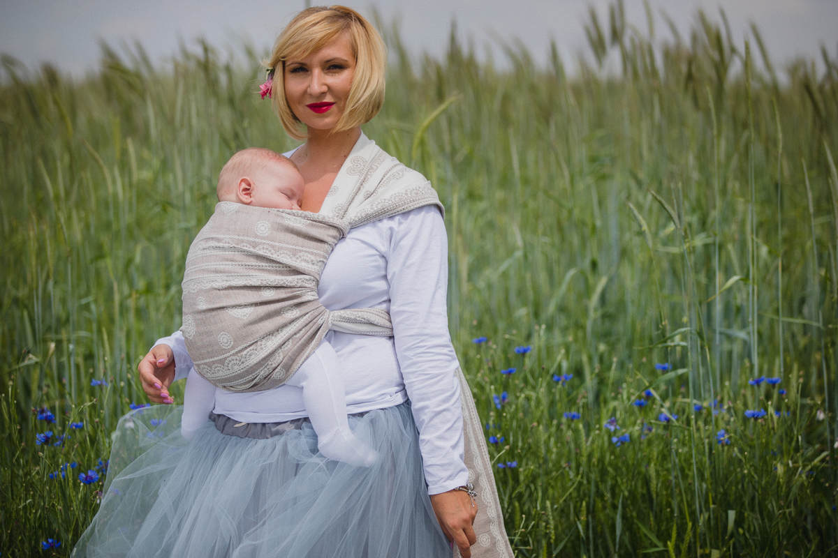 Baby Wrap, Jacquard Weave (60% cotton 28% linen 12% tussah silk) - PORCELAIN LACE - size L #babywearing