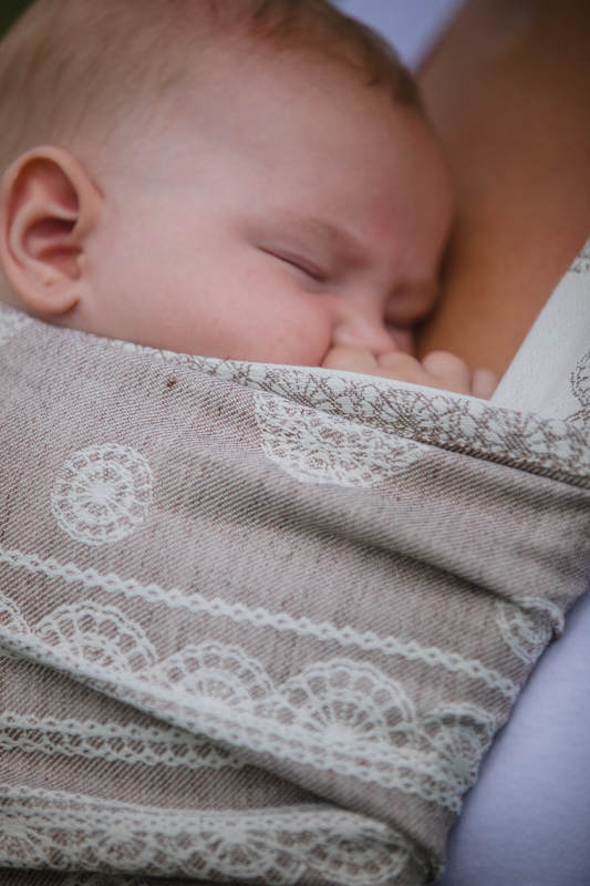 Baby Wrap, Jacquard Weave (60% cotton, 28% linen 12% tussah silk) - PORCELAIN LACE - size XL #babywearing