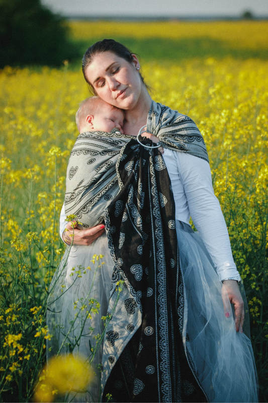 Ringsling, Jacquard Weave, with gathered shoulder (60% cotton 40% linen) - GLAMOROUS LINEN LACE Reverse - long 2.1m #babywearing