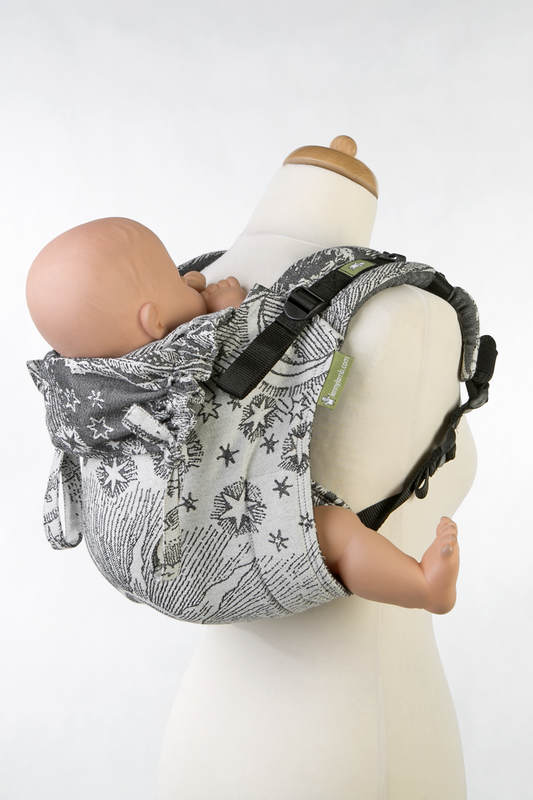 Nosidło Klamrowe ONBUHIMO z tkaniny żakardowej (100% bawełna), rozmiar Standard - NA KRAŃCU ŚWIATA CZARNY z KREMEM (drugi gatunek) #babywearing
