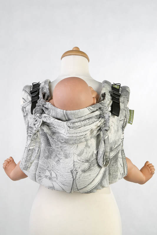 Onbuhimo SAD LennyLamb, talla estándar, jacquard (60% algodón, 40% lino) - LINEN GALLEONS NEGRO & CREMA #babywearing