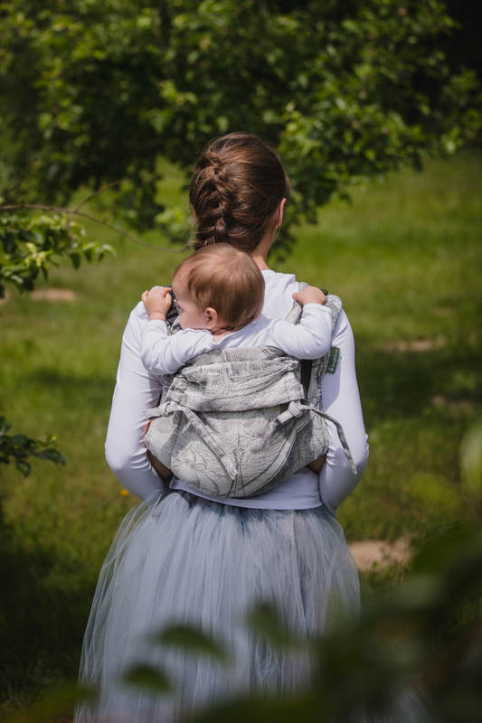 Onbuhimo SAD LennyLamb, talla estándar, jacquard (60% algodón, 40% lino) - LINEN GALLEONS NEGRO & CREMA #babywearing