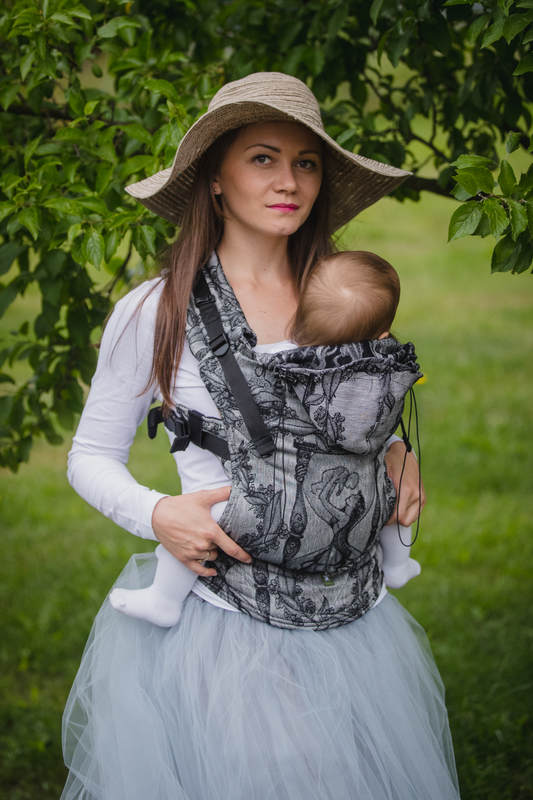 Ergonomic Carrier, Toddler Size, jacquard weave 60% cotton 40% linen - LINEN TIME (without skull), Second Generation #babywearing