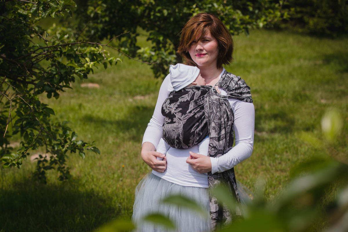 Ringsling, Jacquard Weave, with gathered shoulder (60% cotton 40% linen) - LINEN TIME (without skull) - long 2.1m #babywearing