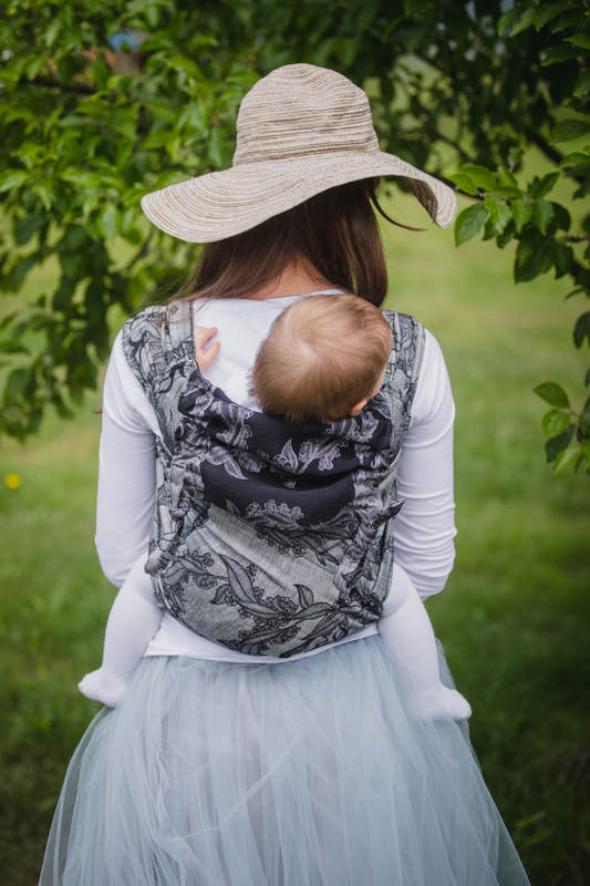 Nosidełko dla dzieci WRAP-TAI MINI, 60% bawełna 40% len, splot żakardowy, z kapturkiem, CZAS LNIANY (bez czaszki) #babywearing