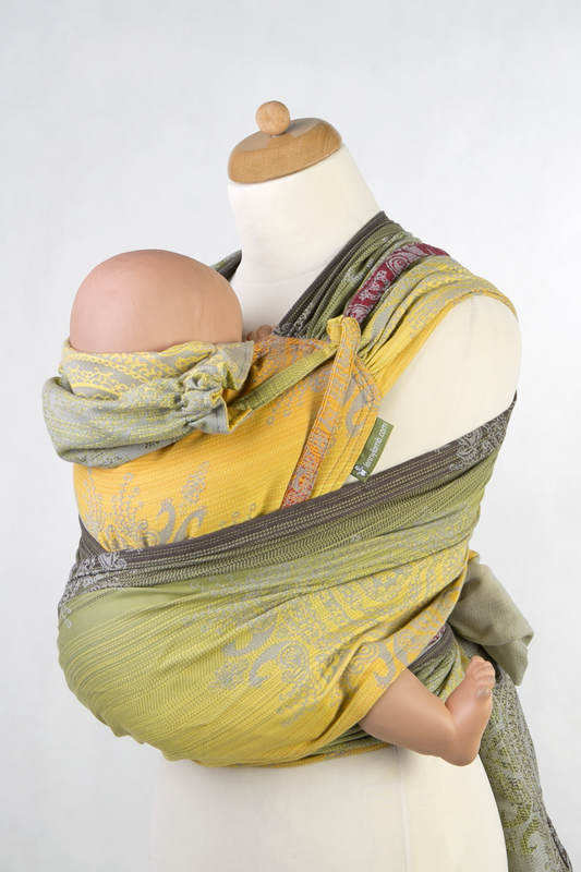 Nosidełko dla dzieci WRAP-TAI MINI, bawełna, splot żakardowy, z kapturkiem, KRÓLEWSKI PAW INDYJSKI #babywearing