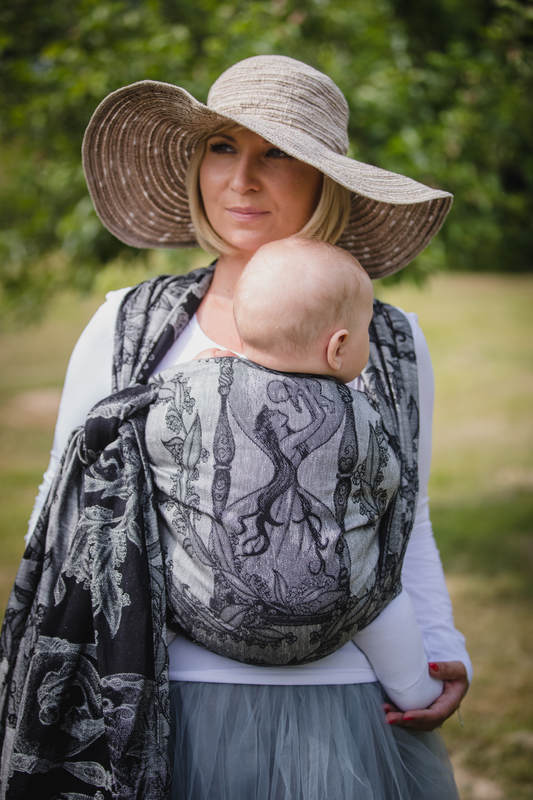 Żakardowa chusta do noszenia dzieci, 60% bawełna, 40% len - CZAS LNIANY (bez czaszki)  - rozmiar XS #babywearing