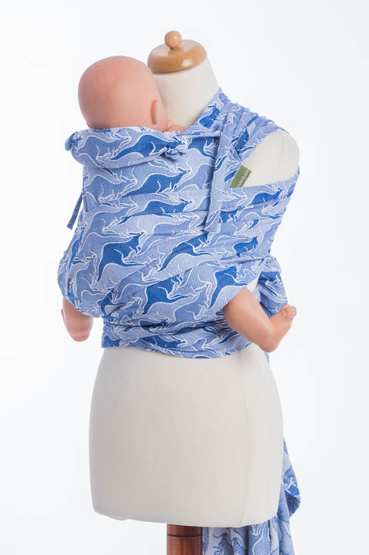 Nosidełko dla dzieci WRAP-TAI MINI, 100% bawełna, splot żakardowy, z kapturkiem, NIEBIESKI KANGUR #babywearing