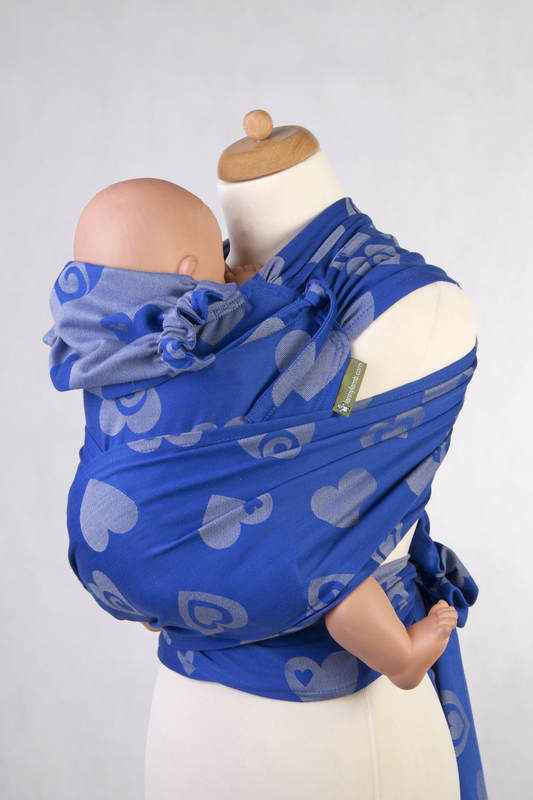 Nosidełko dla dzieci WRAP-TAI TODDLER, bawełna, splot żakardowy, z kapturkiem, SERDUSZKA NIEBIESKI Z SZARYM #babywearing