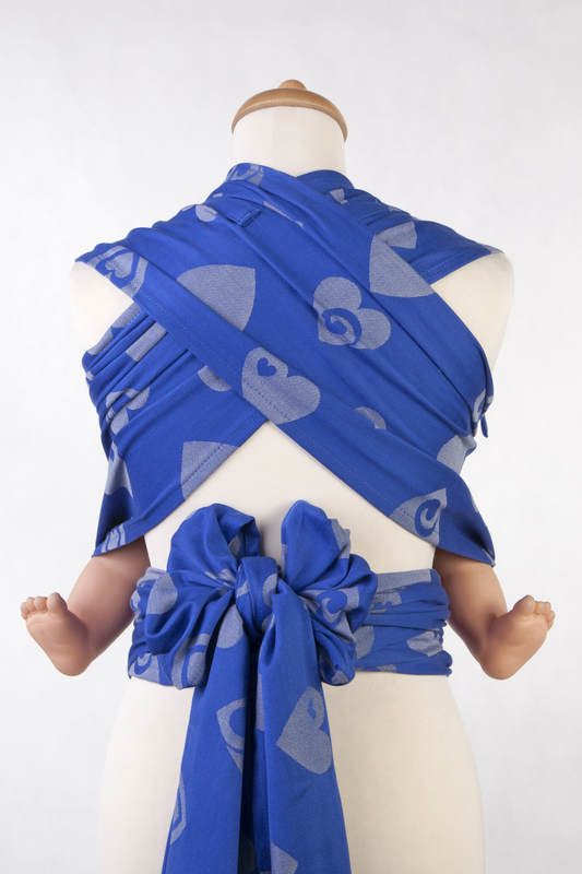 Nosidełko dla dzieci WRAP-TAI MINI, 100% bawełna, splot żakardowy, z kapturkiem, SERDUSZKA NIEBIESKI Z SZARYM (drugi gatunek) #babywearing