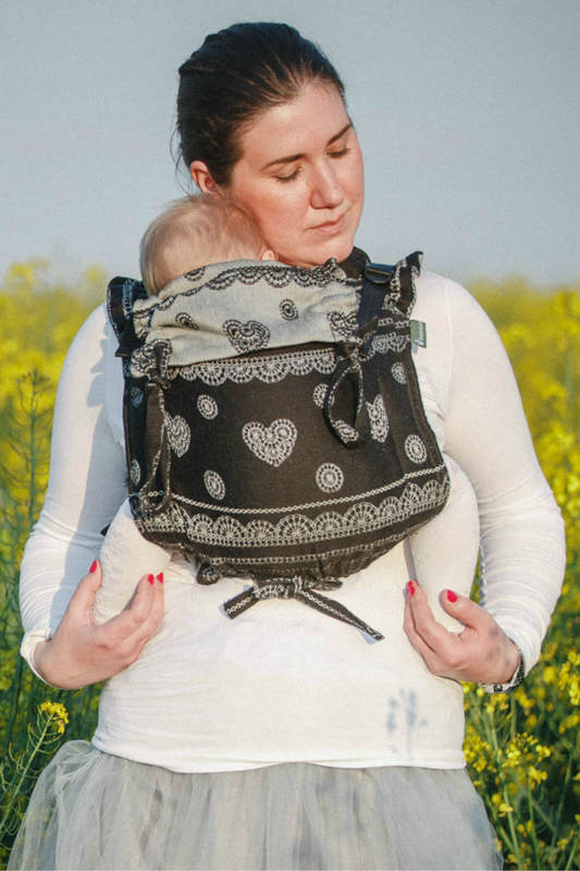 Lenny Buckle Onbuhimo baby carrier, standard size, jacquard weave (60% cotton 40% linen) - GLAMOROUS LINEN LACE #babywearing