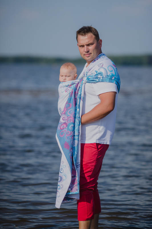 Ringsling, Jacquard Weave (100% cotton), with gathered shoulder - HIGH TIDE - long 2.1m #babywearing