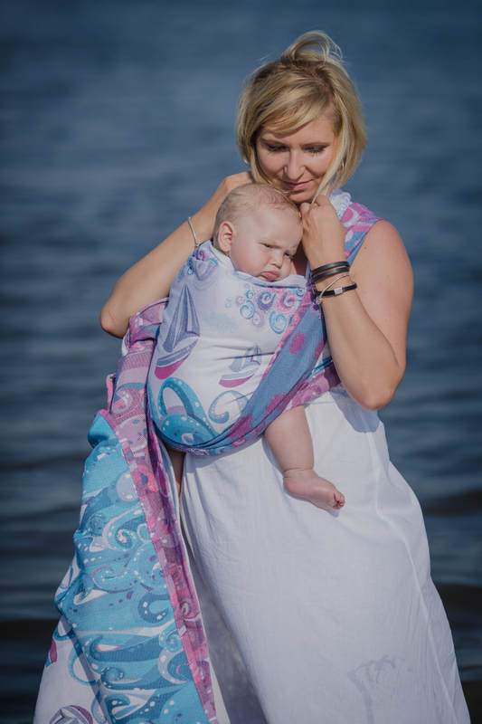 Żakardowa chusta do noszenia dzieci, bawełna - NA FALI - rozmiar XS #babywearing