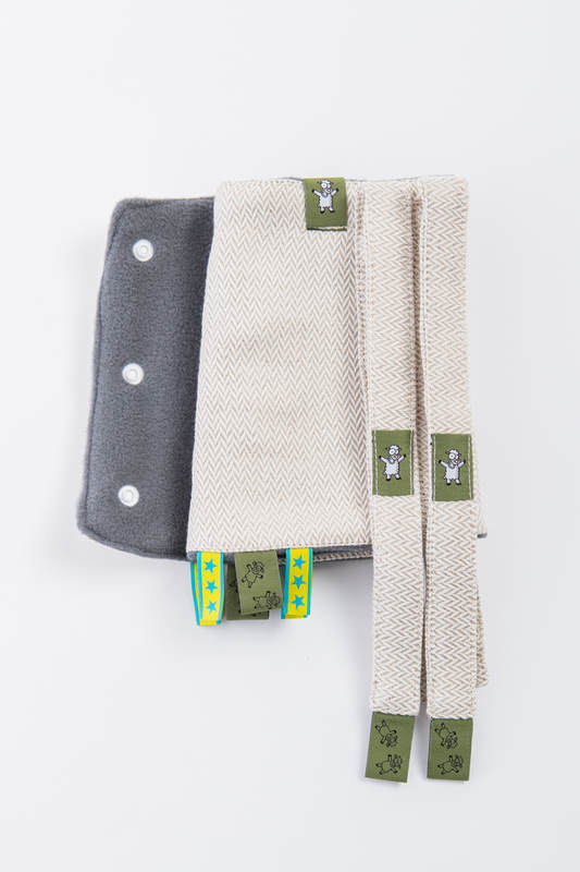 Drool Pads & Reach Straps Set, (Outer fabric - 60% cotton, 40% linen; Lining - 100% polyester) - LITTLE HERRINGBONE NATURE #babywearing