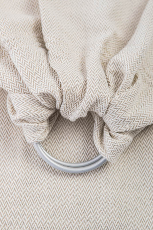 Bandolera de anillas, tejido espiga (60% algodón, 40% lino) - con plegado simple - LITTLE HERRINGBONE NATURE - long 2.1m #babywearing