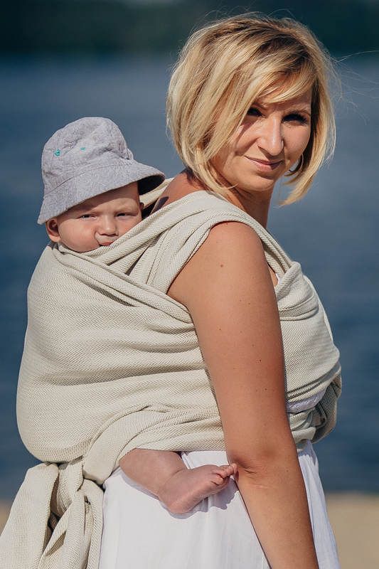Baby Wrap, Jacquard Weave (60% cotton, 40% linen) - LITTLE HERRINGBONE NATURE - size M #babywearing
