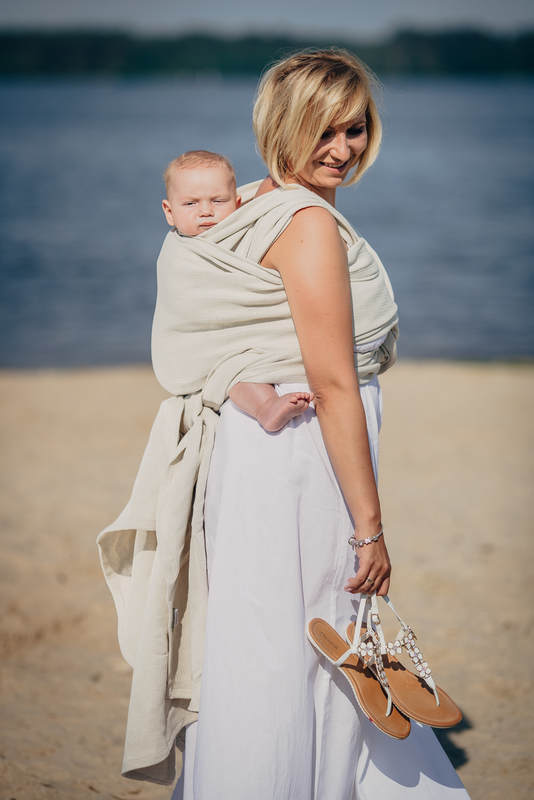 Baby Wrap, Jacquard Weave (60% cotton, 40% linen) - LITTLE HERRINGBONE NATURE - size S #babywearing