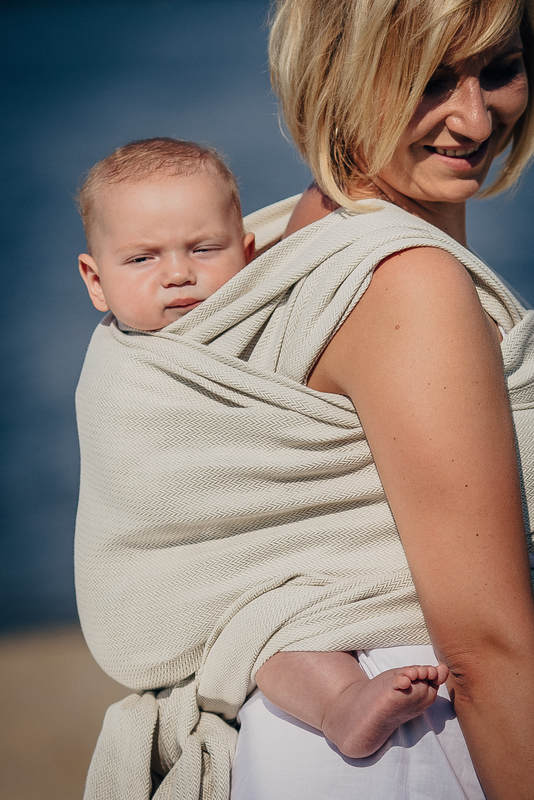 Baby Wrap, Jacquard Weave (60% cotton, 40% linen) - LITTLE HERRINGBONE NATURE - size L (grade B) #babywearing