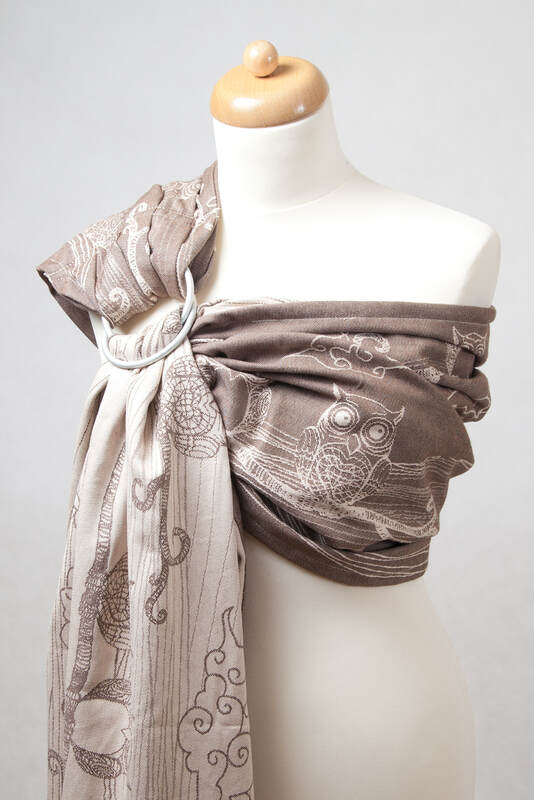 Ringsling, Jacquard Weave (100% cotton) - Bubo Owls Brown & Beige - long 2.1m #babywearing