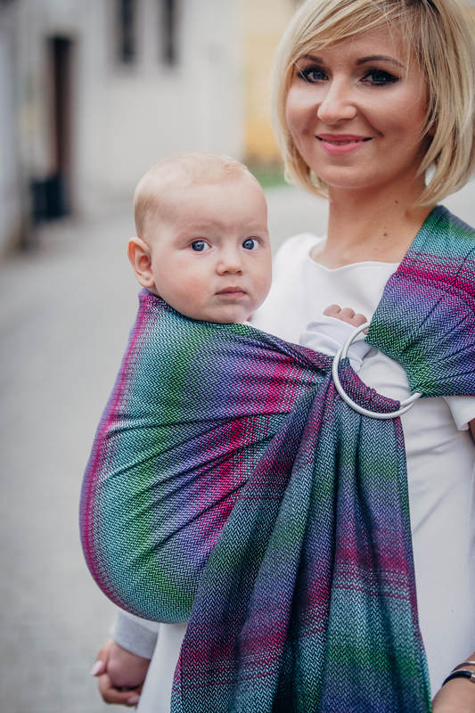 Bandolera de anillas, tejido espiga (100% algodón) - LITTLE HERRINGBONE IMPRESSION DARK - long 2.1m #babywearing