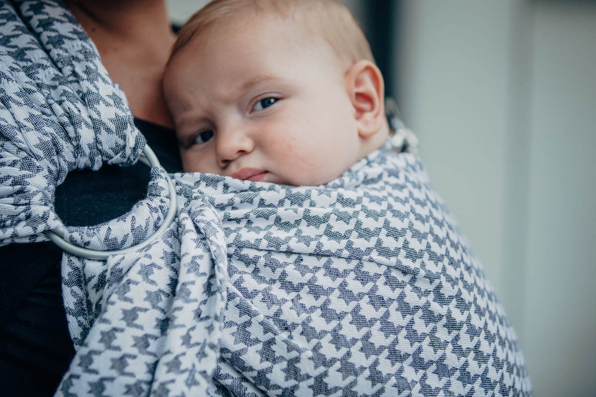 Żakardowa chusta kółkowa do noszenia dzieci, 60% bawełna 40% len, ramię bez zakładek - MAŁA PEPITKA - long 2.1m #babywearing