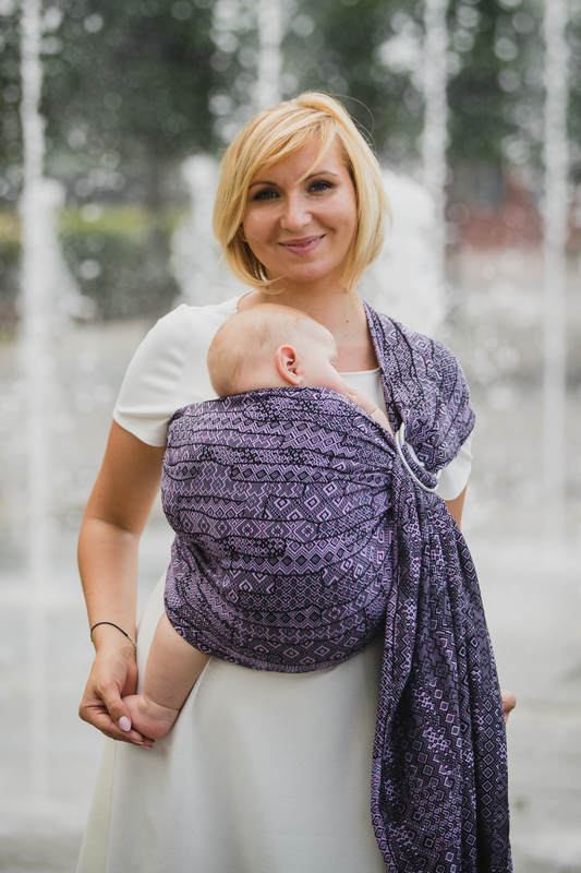 Żakardowa chusta kółkowa do noszenia dzieci, bawełna - ENIGMA FIOLETOWA - long 2.1m #babywearing