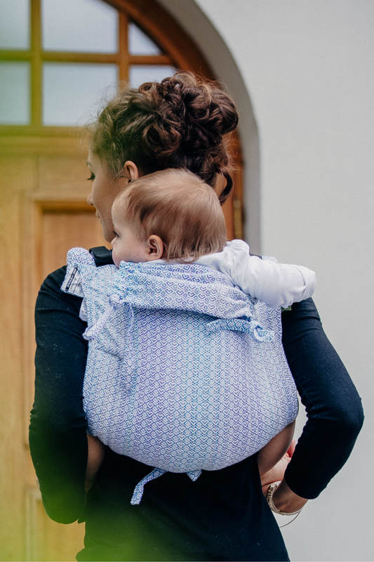 Lenny Buckle Onbuhimo baby carrier, standard size, jacquard weave (60% cotton, 28% merino wool, 8% silk, 4% cashmere) - LITTLE LOVE SUMMER SKY #babywearing