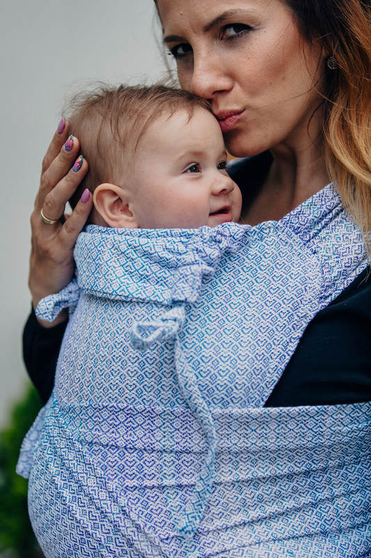 WRAP-TAI carrier Toddler with hood/ jacquard twill / 60% cotton, 28% merino wool, 8% silk, 4% cashmere/ LITTLE LOVE - SUMMER SKY #babywearing
