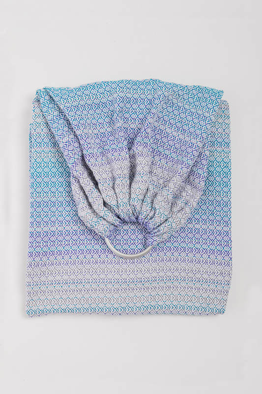 Ringsling, Jacquard Weave (60% cotton, 28% merino wool, 8% silk, 4% cashmere), with gathered shoulder - LITTLE LOVE - SUMMER SKY - long 2.1m #babywearing