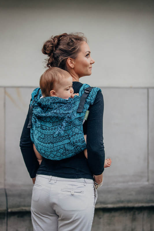 Lenny Buckle Onbuhimo baby carrier, standard size, jacquard weave (100% cotton) - ENIGMA BLUE #babywearing