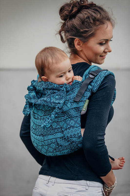 Lenny Buckle Onbuhimo baby carrier, standard size, jacquard weave (100% cotton) - ENIGMA BLUE #babywearing