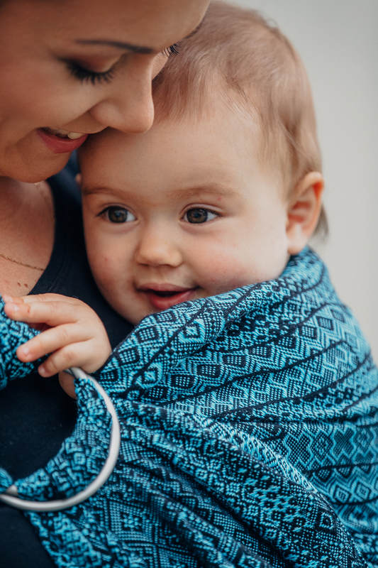 Żakardowa chusta kółkowa do noszenia dzieci, bawełna - ENIGMA NIEBIESKA - long 2.1m #babywearing