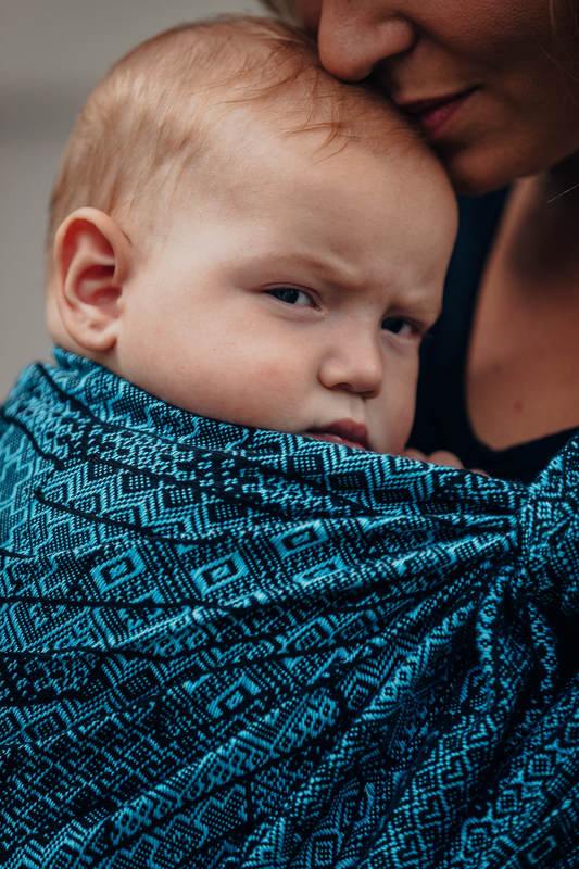 Żakardowa chusta do noszenia dzieci, bawełna - ENIGMA NIEBIESKA - rozmiar XL #babywearing