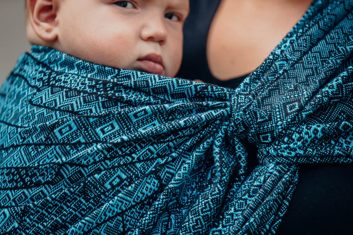Baby Wrap, Jacquard Weave (100% cotton) - ENIGMA BLUE - size S (grade B) #babywearing