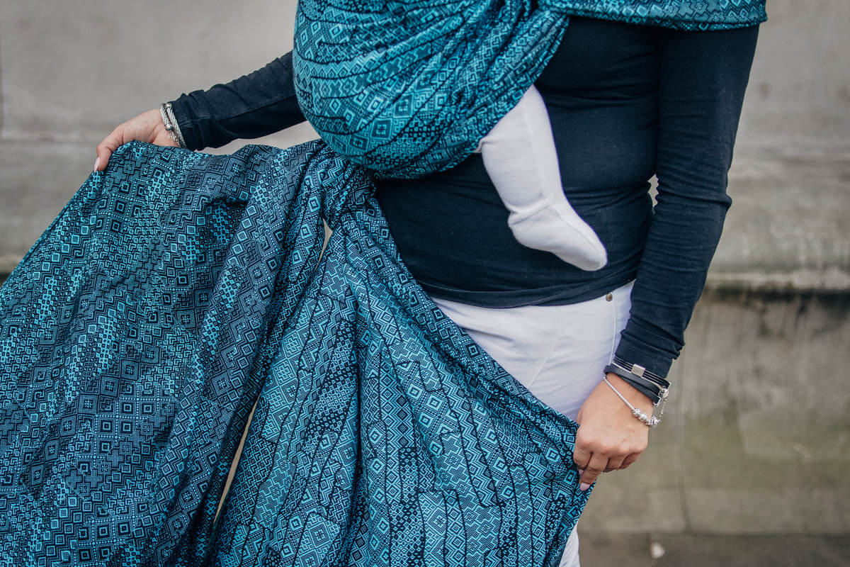 Żakardowa chusta do noszenia dzieci, bawełna - ENIGMA NIEBIESKA - rozmiar XS #babywearing