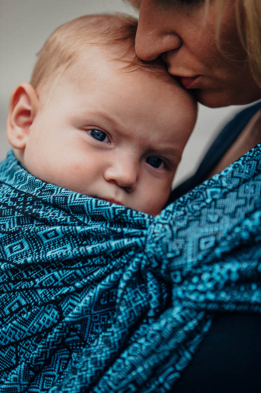 Żakardowa chusta do noszenia dzieci, bawełna - ENIGMA NIEBIESKA - rozmiar L (drugi gatunek) #babywearing