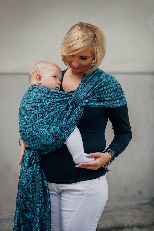 Żakardowa chusta do noszenia dzieci, bawełna - ENIGMA NIEBIESKA - rozmiar S #babywearing